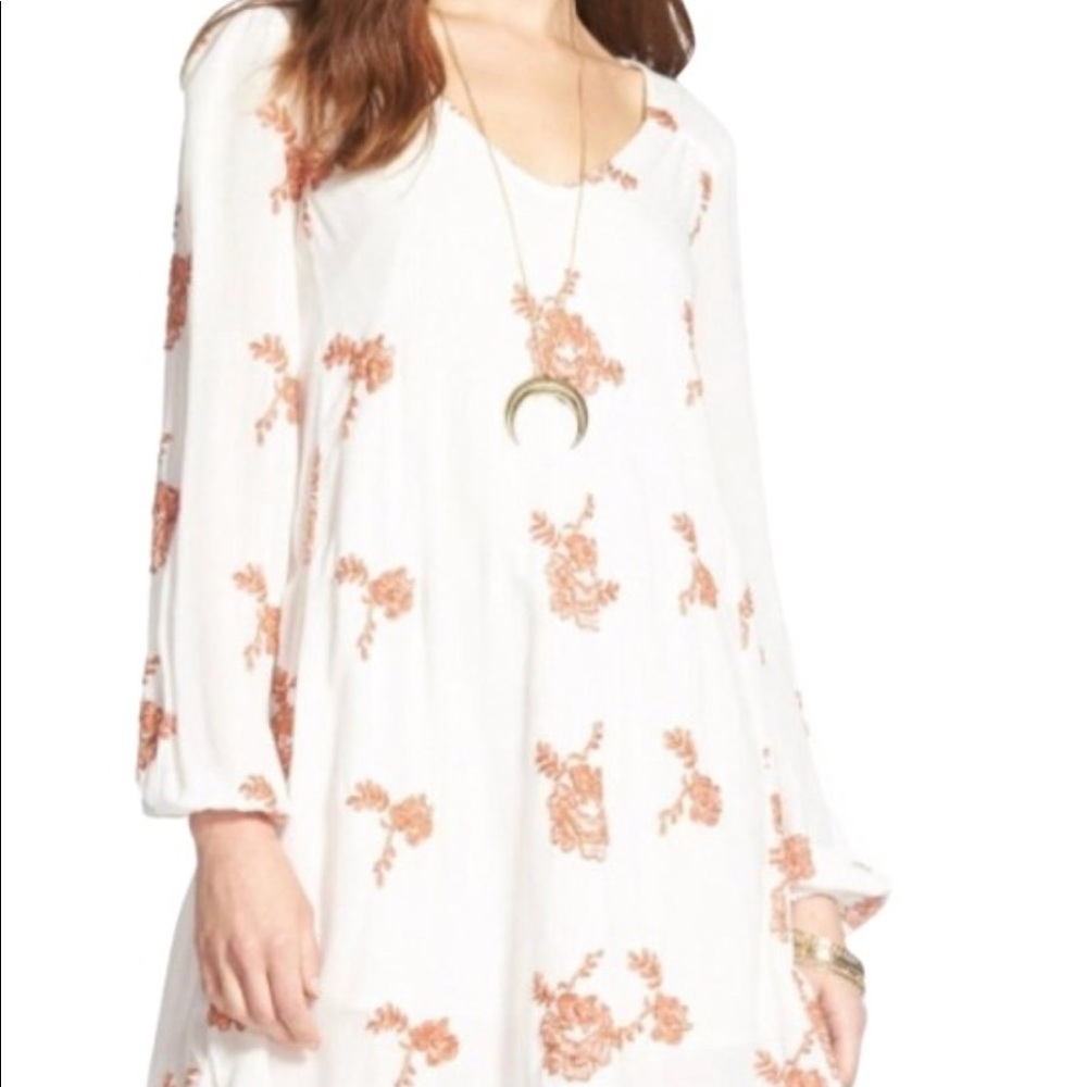 Free People White and Orange Floral Mini Dress